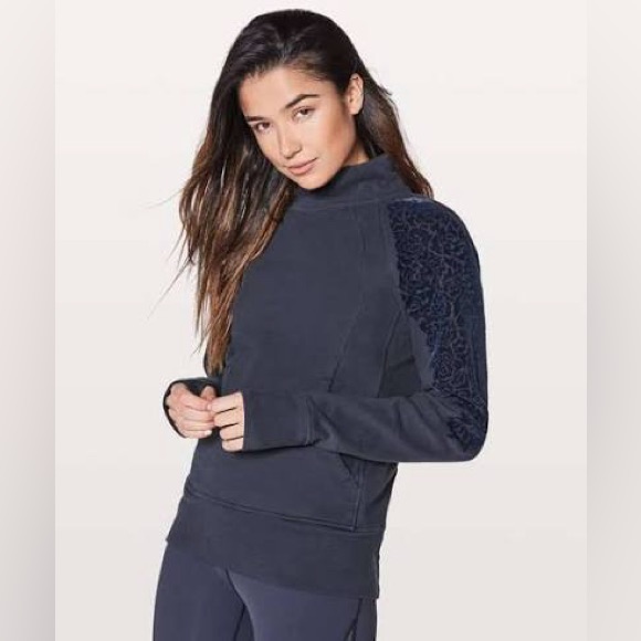 Lululemon Floral Flock Pullover 1/4 Zip Cotton Cozy Velvet Sweatshirt Activewear